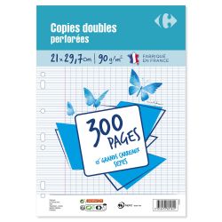 Carrefour Copies Doubles Perforées 21X29,7 300P Grands Carreaux Crf