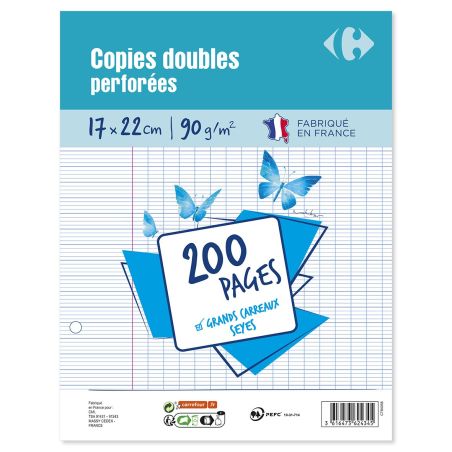 Carrefour X200 Copies Doubles Perforées 17X22Cm Grands Carreaux Crf