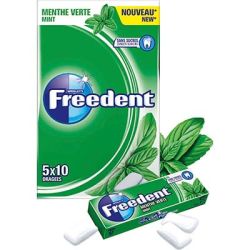 Freedent Chewing-Gum Sans Sucres Goût Menthe Verte : Les 5 Paquets De 10 Dragées - 70 G