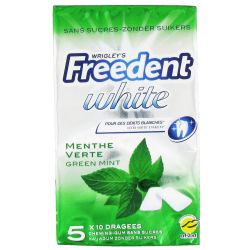 Freedent White Chewing-Gum Sans Sucres Goût Menthe Verte : Les 5 Paquets De 10 Dragées - 70 G