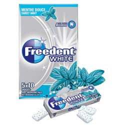 Freedent White Chewing-Gum Sans Sucres Goût Menthe Douce : Les 5 Paquets De 10 Dragées - 70 G