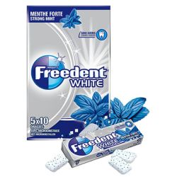 Freedent White Chewing-Gum Sans Sucres Goût Menthe Forte : Les 5 Paquets De 10 Dragées - 70 G