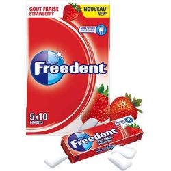 Freedent Chewing-Gum Sans Sucres Goût Fraise : Les 5 Paquets De 10 Dragées - 70 G