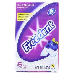Freedent Chewing-Gum Sans Sucres Goût Myrtille : Les 5 Paquets De 10 Dragées - 70 G