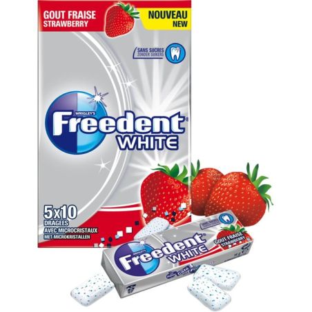 Freedent White Chewing-Gum Sans Sucres Avec Édulcorants Au Goût Fraise : Les 5 Paquets De 10 Dragées - 70G