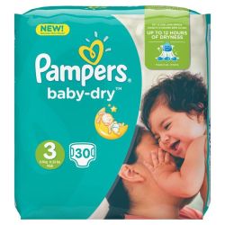 Pampers Couches Taille 3 : 5-9 Kg Baby Dry Le Paquet De 30