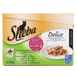 Sheba Pâtée Pour Chat Viandes/Poissons Sauce : Les 12 Sachets De 85 G