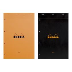 Rhodia Bloc Agrafé En-Tête N°20 Orange, A4, 80 Feuillets, Perforation 4 Trous, Grands Carreaux, Blanc G/M²
