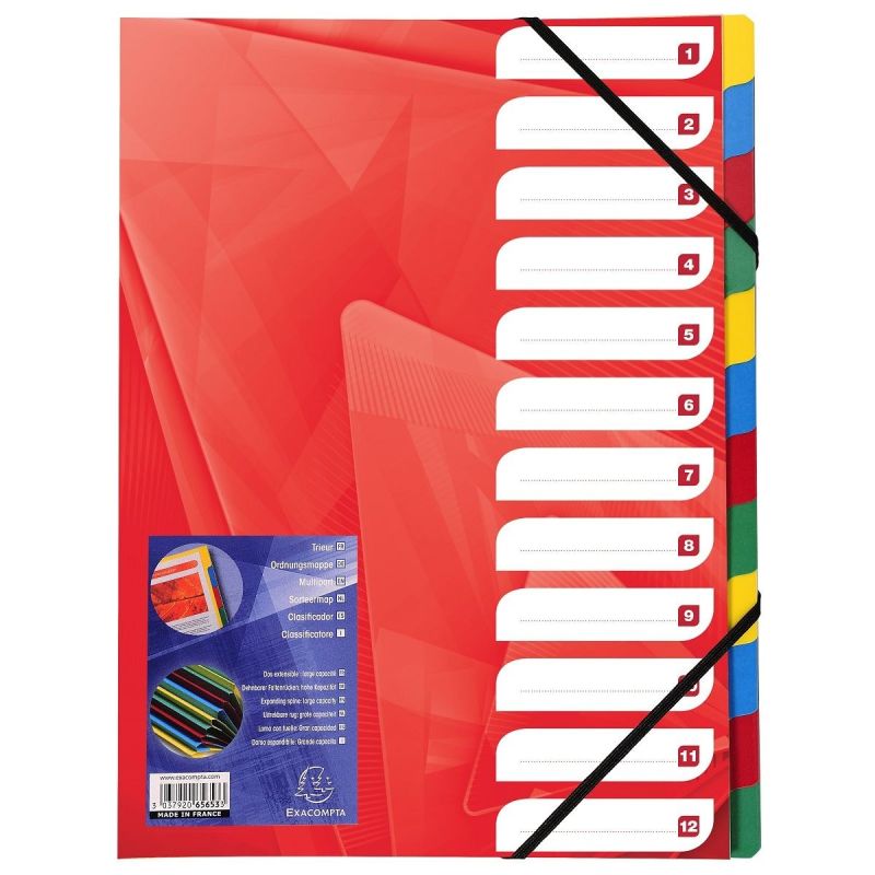 Exacompta Trieur À Rivets Avec Élastiques 24.5X31.5 Cm 12 Positions Rouge