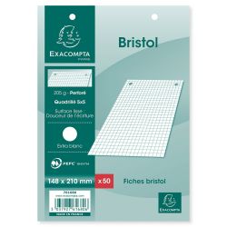 Exacompta Fiches Bristol Blanches Petits Carreaux 14,8X21Cm : Le Lot De 50