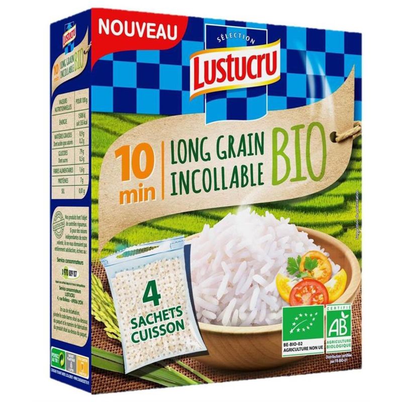 Lustucru Riz Long Grain Incollable Bio 10' Sachet 4X90G