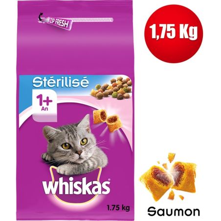 Whiskas Croquettes Pour Chats Adultes Au Saumon : Le Sac De 1,75 Kg