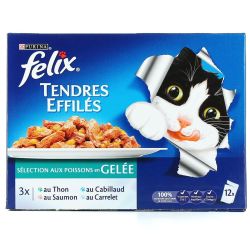 Felix Pâtée Pour Chats Tendres Effilés Poissons En Gelée : Les 12 Sachets De 100 G