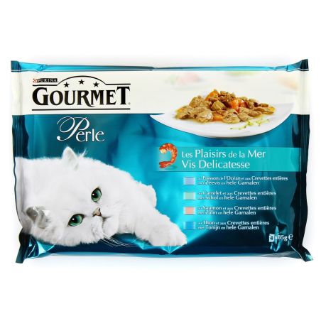 Gourmet Les Plaisirs De La Mer : Carrelet, Thon, Poisson L'Océan, Saumon, Garniture Crevettes 4X85G
