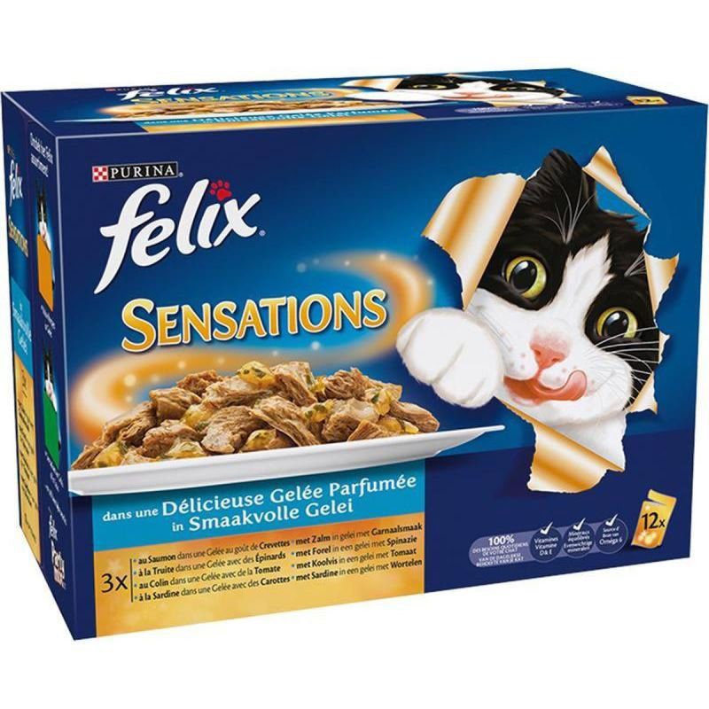 Felix Pâtée Pour Chat Poissons En Gelée : Les 12 Sachets De 100 G