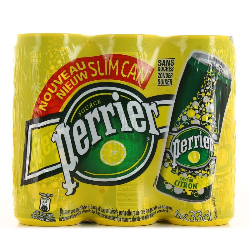 Perrier Eau Gazeuse Aromatisée Citron Sans Sucres : Le Pack De 6 Canettes 33Cl