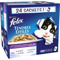 Felix Pâtée Pour Chat Effilés/Viandes Poissons : Les 24 Sachets De 100 G
