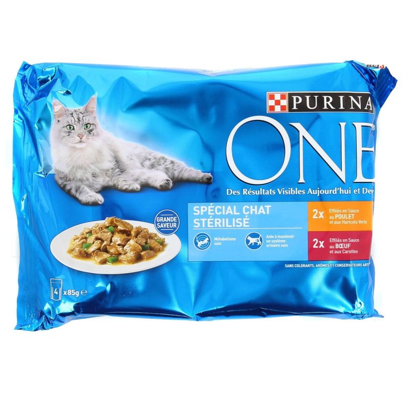 Purina One Pâtée Pour Chat Stérilisé Poulet Bœuf : Les 4 Sachets De 85 G