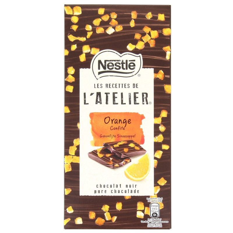 Nestlé Chocolat Noir Orange Confite Les Recettes De L'Atelier : La Tablette 115G
