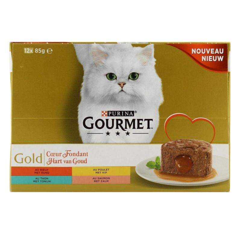 Gourmet Cœur Fondant : Thon, Saumon, Boeuf, Poulet 12X85G