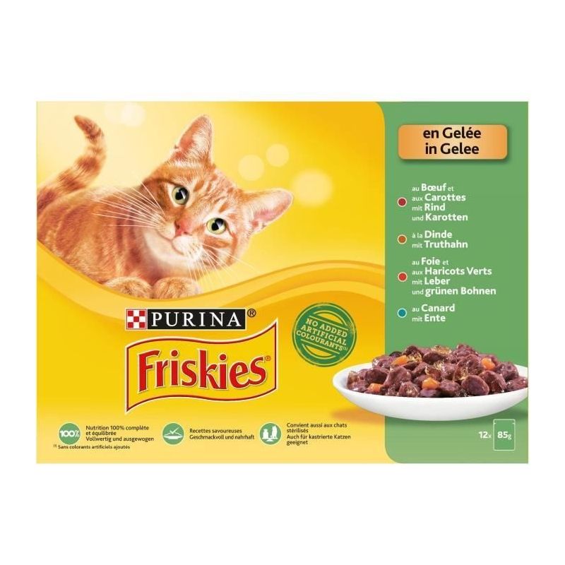 Friskies En Gelée : Au Bœuf-Carotte, À La Dinde, Foie-Haricots Verts, Canard 12X85G