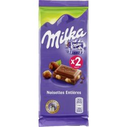 Milka Chocolat Au Lait Noisettes Entières : Les 2 Tablettes De 100G