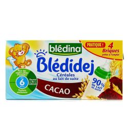 Blédina Lait Et Céréales Bébé Blédidej Dès 6 Mois Saveur Cacao : Les 4 Briques De 250 Ml