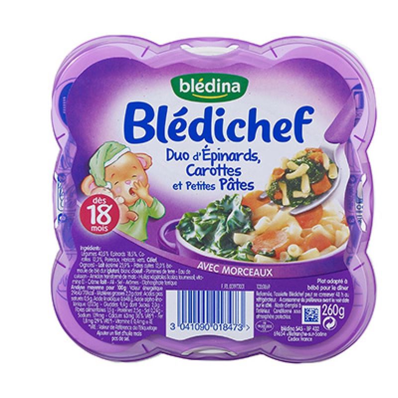 Bledichef Bledina Blédichef Duo Épinards Carottes Pates Blédina 260G