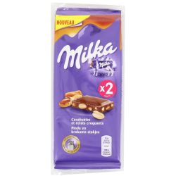 Milka Chocolat Au Lait Cacahuètes Et Éclats Croquants : Les 2 Tablettes De 90G