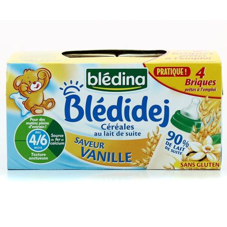 Blédina Lait Et Céréales Bébé Blédidej Dès 4/6 Mois, Vanille : Les 4 Briques De 250 Ml