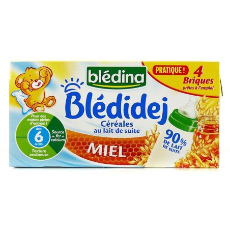 Blédina Lait Et Céréales Bébé Blédidej Dès 4/6 Mois, Miel : Les 4 Briques De 250 Ml