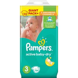 Pampers Active Baby-Dry Midi 3 (5-9 Kg) 124 Nappies