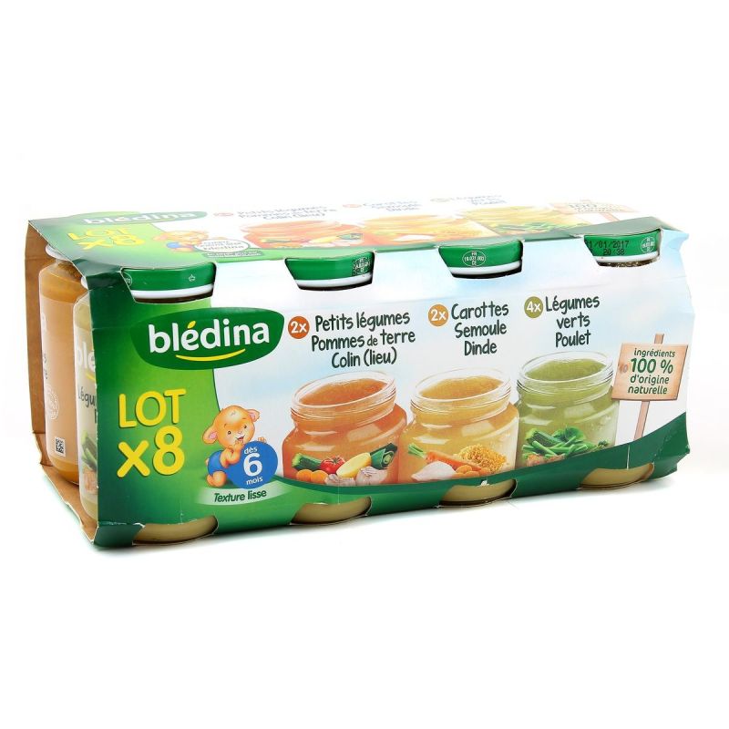 Blédina Petits Pots Bébé Dès 6 Mois, Assortiment : Les 8 De 200G