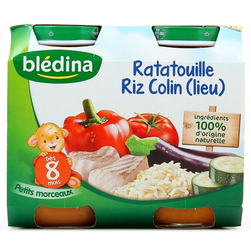 Blédina Petits Pots Bébé Dès 8 Mois, Ratatouille Riz Colin : Les 2 De 200 G