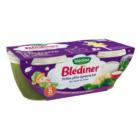 Blediner Blédina Plats Bébé Blédiner 8 Mois Pâtes Épinards Lait Les 2 Bols De 200 G