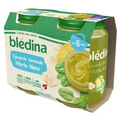 Blédina Petits Pots Epinards Semoule Merlu Blanc Dès 6 Mois Pack De 200 G X 2 - 400