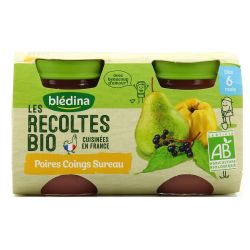 Bledina Blédina Les Récoltes Bio Compotes Bébé Poire Coing Sureau Dès 6 Mois 2 Pots De 130 G