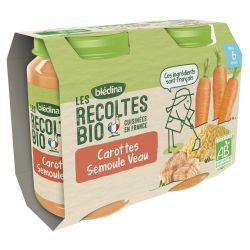 Blédina Les Récoltes Bio Carottes Semoule Veau Dès 6 Mois Pack De 200 G X 2 - 400