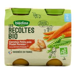 Blédina Les Récoltes Bio Petits Pots Bébé Carottes Pois Poulet Fermier Dès 6 Mois : 2 De 200G