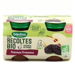 Blédina Les Récoltes Bio Compotes Bébé Pommes Pruneaux Dès 4/6 Mois : 2 Pots De 130 G
