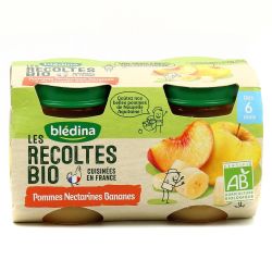 Blédina Les Récoltes Bio Compotes Bébé Pommes Nectarines Bananes Dès 6 Mois : 2 Pots De 130 G