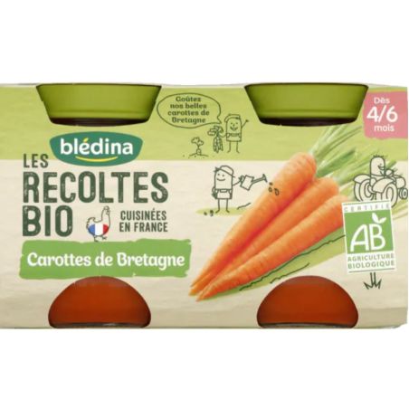 Blédina Les Récoltes Bio Compotes Bébé Carottes De Nos Régions Dès 4/6 Mois : 2 Pots 130 G