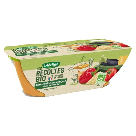 Blédina Les Récoltes Bio Plats Bébé Dès 8 Mois Ratatouille Provençale Et Semoule : 2 Bols De 200G