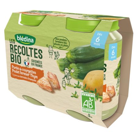 Blédina Les Récoltes Bio Petits Pots Bébé Dès 6 Mois, Courgettes Poulet Thym : 2 De 200G