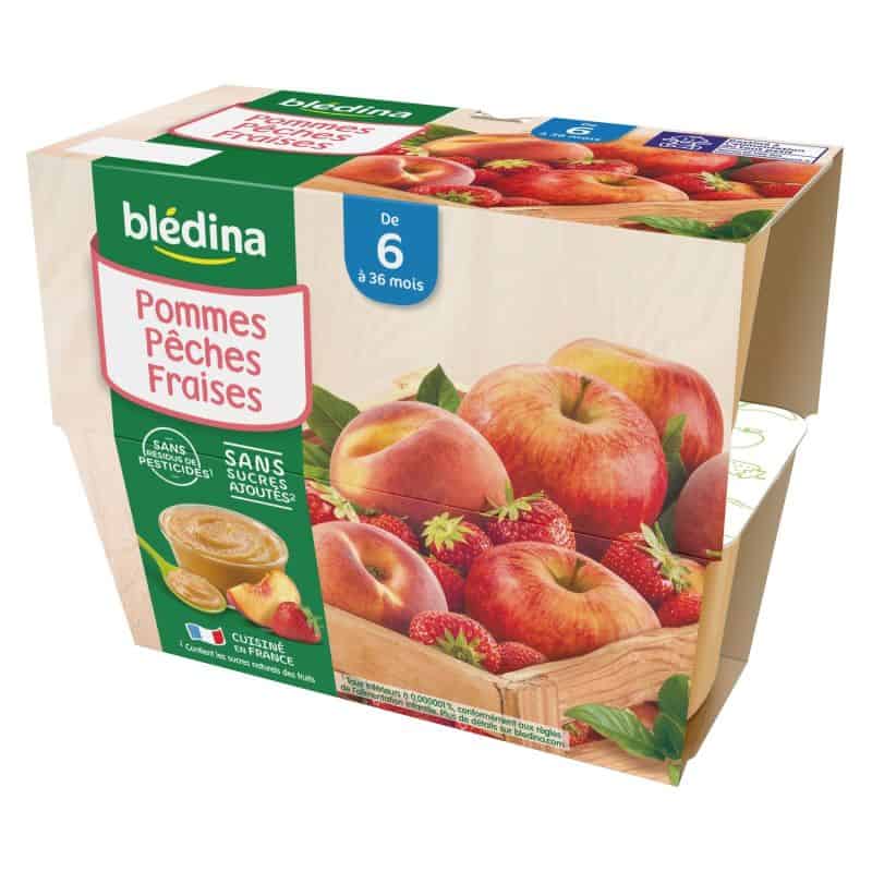 Blédina Compotes Bébé Dès 6 Mois, Pomme Pêche Fraise : Les 4 Pots De 100 G