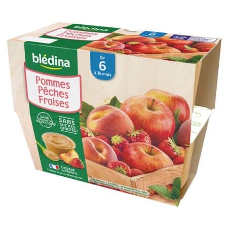 Blédina Compotes Bébé Dès 6 Mois, Pomme Pêche Fraise : Les 4 Pots De 100 G