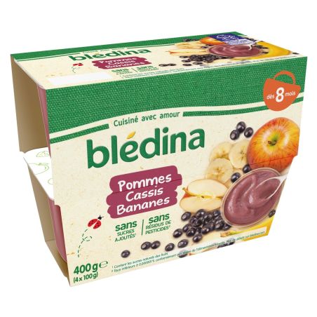 Bledina Blédina Coupelles Pommes Cassis Bananes De 8 À 36 Mois Pack 100 G X 4 - 400