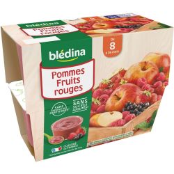 Blédina Compotes Bébé Dès 8 Mois, Pommes Et Fruits Rouges : Les 4 Pots De 100 G