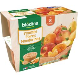 Blédina Compotes Bébé De 8 À 36 Mois, Pommes Poires Mandarines : Les 4 Pots 100 G