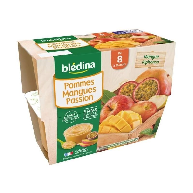 Blédina Compotes Bébé Dès 8 Mois, Pomme Mangue Passion : Les 4 Pots De 100 G